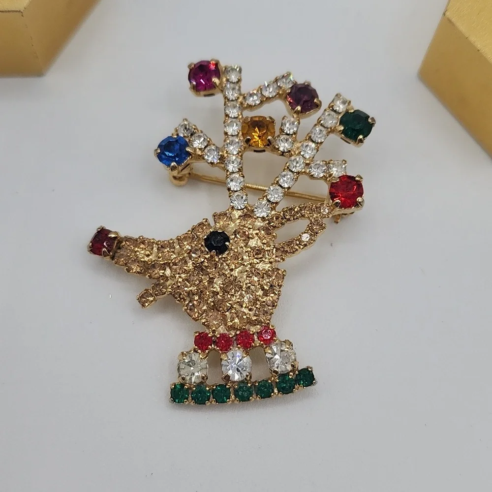 Holiday Bundle with Snowmen and Santa Earrings, Plus Sparkle Reindeer Brooch